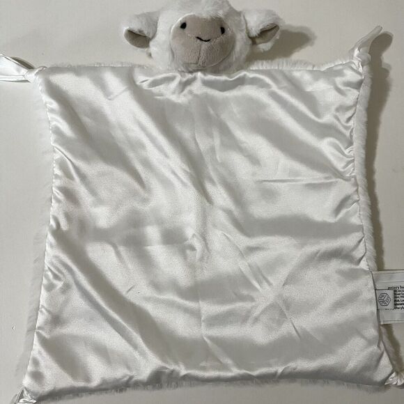 Pottery Barn Kids Lamb Lovey Security Blanket White Knotted Satin Blankie Plush - Picture 5 of 9